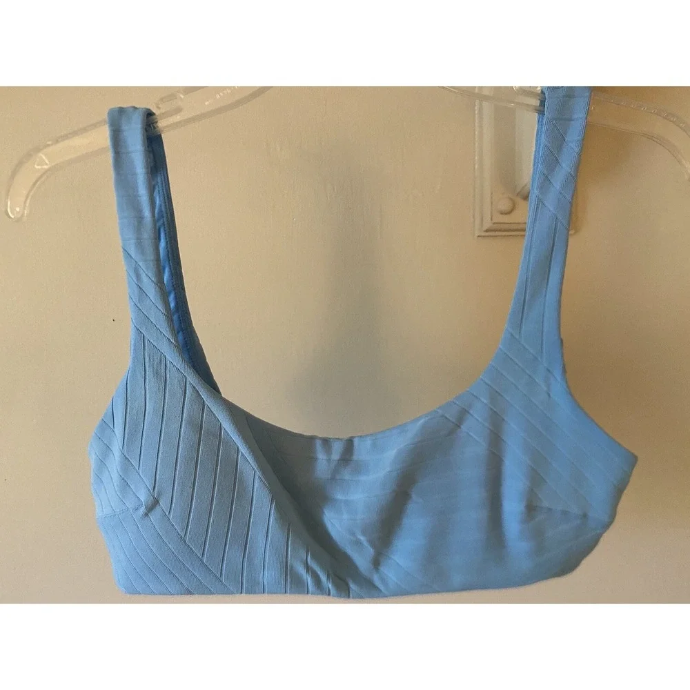 Aerie Light Blue Scoop Ribbed‎ Bikini Top M Swimsuit